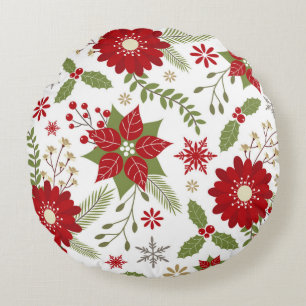 modern rustic Christmas flowers Round Cushion