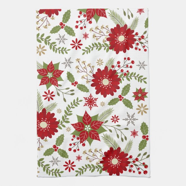 modern rustic Christmas flowers Tea Towel (Vertical)