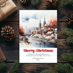Modern rustic Christmas scene watercolor holiday   Card