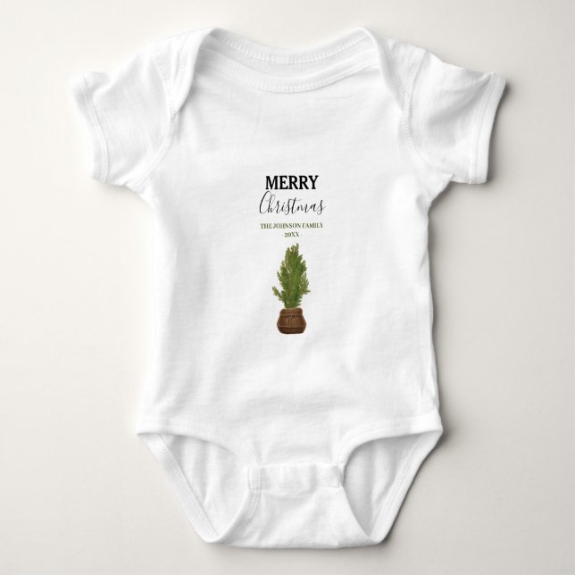 Modern Rustic Christmas Tree Holiday Baby Bodysuit (Front)