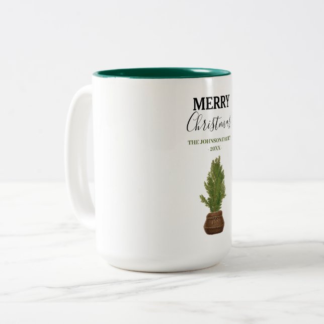 Modern Rustic Christmas Tree Holiday Two-Tone Coffee Mug (Front Left)