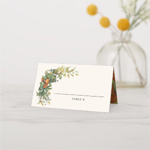 Modern rustic citrus orange blossom wedding table place card