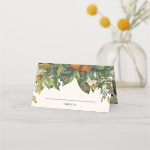 Modern rustic citrus orange blossom wedding table place card