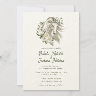 Modern Rustic Country Horse Olive Floral Wedding Invitation