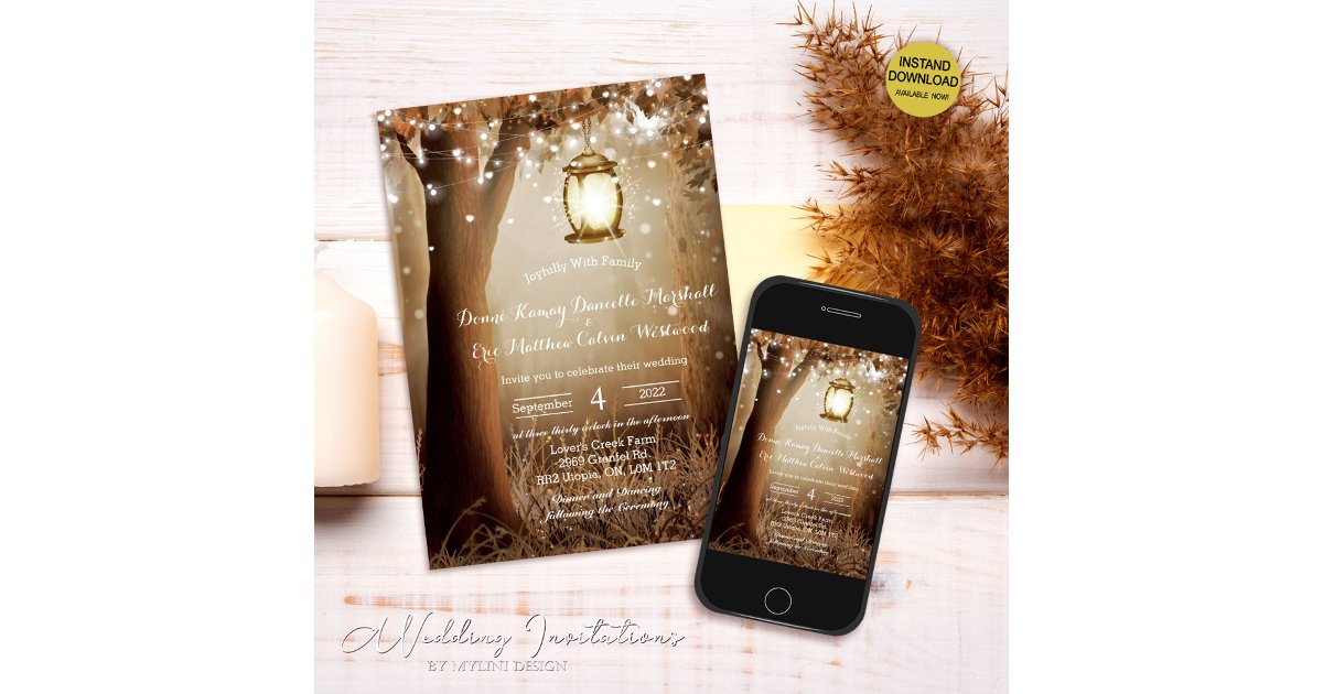 Modern Rustic Country Tree String Lights Wedding Invitation | Zazzle