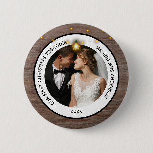 Modern Rustic Couples First Christmas Together  6 Cm Round Badge