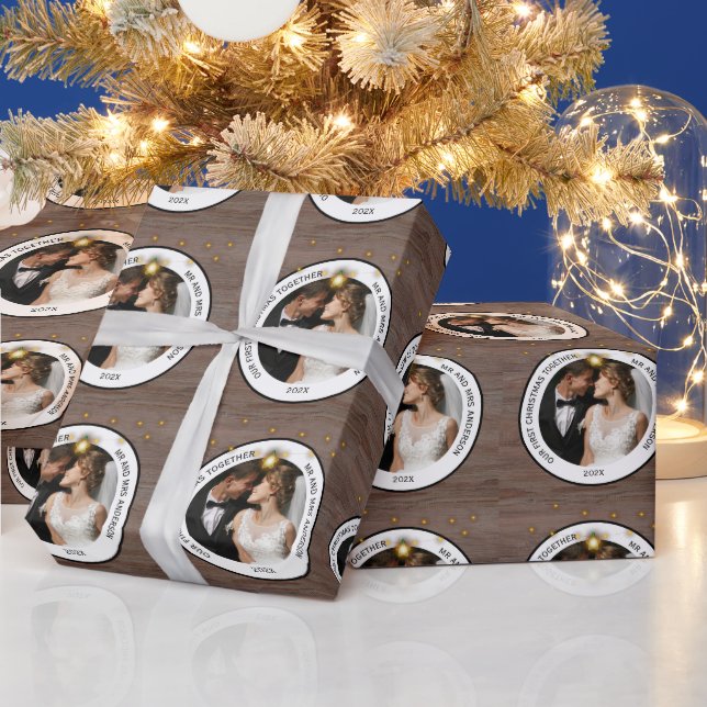Modern Rustic Couples First Christmas Together  Wrapping Paper (Holidays)