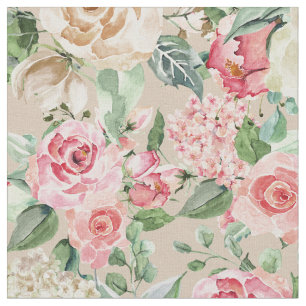 Modern rustic creme rose pink watercolor floral fabric