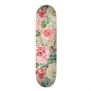 Modern rustic creme rose pink watercolor floral skateboard