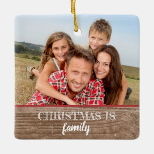 Modern Rustic Custom 2-side Family Photo Christmas Ceramic Ornament