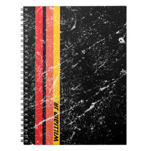 Modern Rustic Custom Name Red Orange Yellow Line Notebook