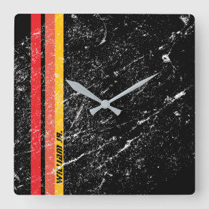 Modern Rustic Custom Name   Red Orange Yellow Line Square Wall Clock