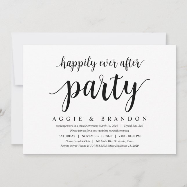 Modern Rustic Cute Black Script, Wedding Elopement Invitation (Front)
