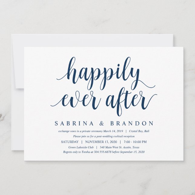 Modern Rustic Cute Navy Blue, Wedding Elopement Invitation (Front)