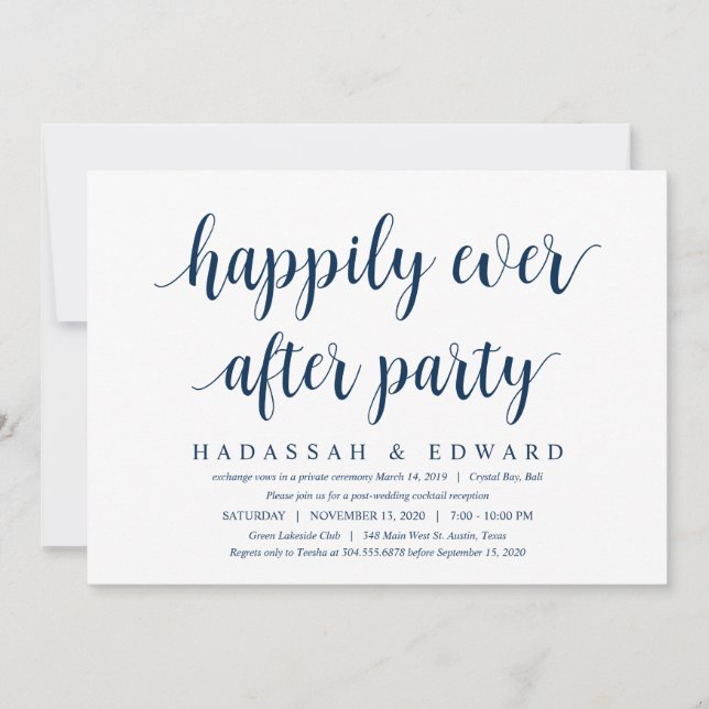 Modern Rustic Cute Navy Blue, Wedding Elopement Invitation (Front)