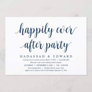 Modern Rustic Cute Navy Blue, Wedding Elopement Invitation