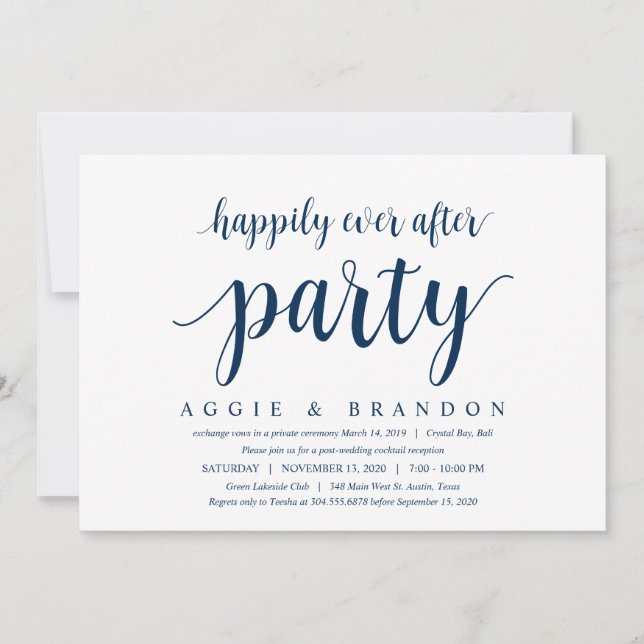 Modern Rustic Cute, Navy Blue, Wedding Elopement Invitation (Front)