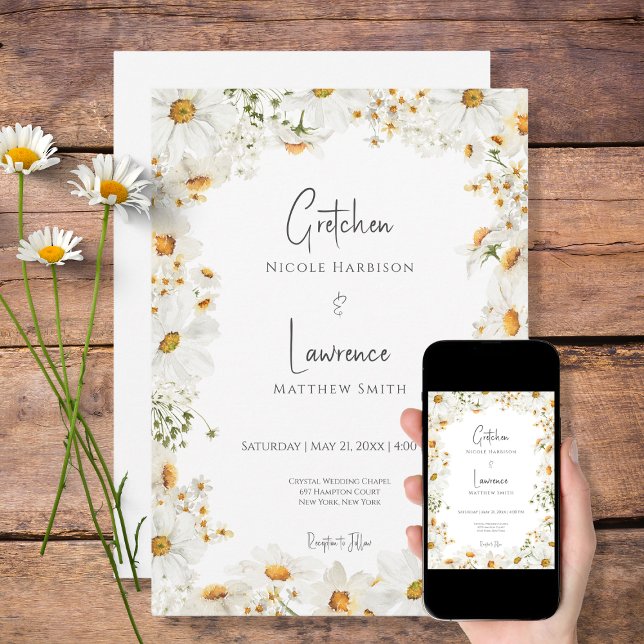 Modern Rustic Daisy Frame Invitation (Creator Uploaded)