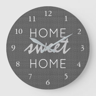 Modern rustic dark grey burlap Home sweet home Large Clock