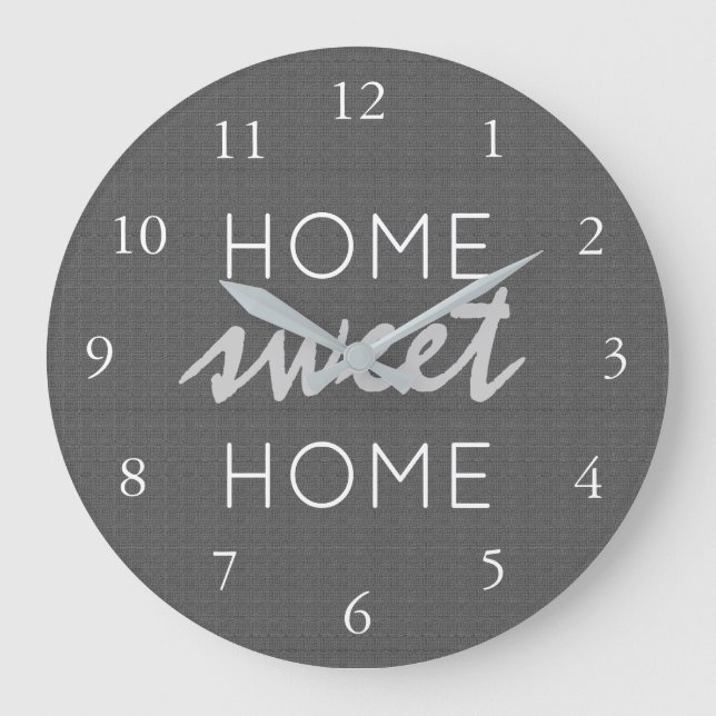 Modern rustic dark grey burlap Home sweet home Large Clock (Front)