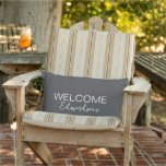 Modern rustic dark grey welcome family name lumbar cushion<br><div class="desc">Modern rustic dark grey welcome family name outdoor Pillow
You can easily change the text and add your own name to personalise.</div>