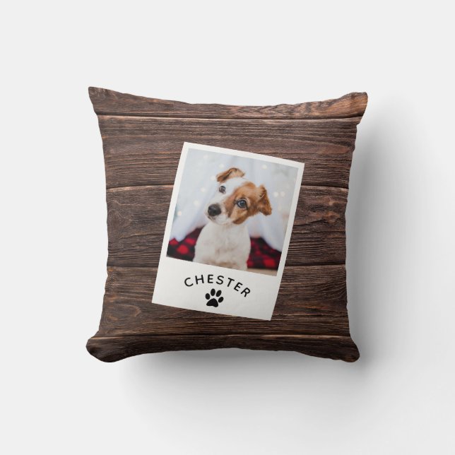 Modern Rustic Dark Wood Pet Photo Dog Mum Cat Cushion (Front)