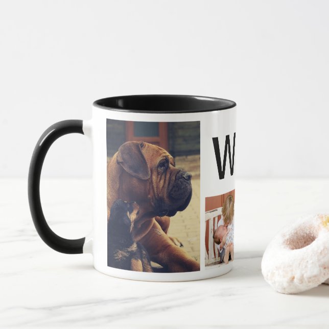 Modern Rustic Deer Antlers & 4 Family Photos Mug (With Donut)