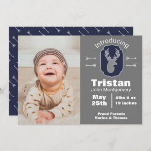 Modern Rustic Deer & Arrows Birth Announcement