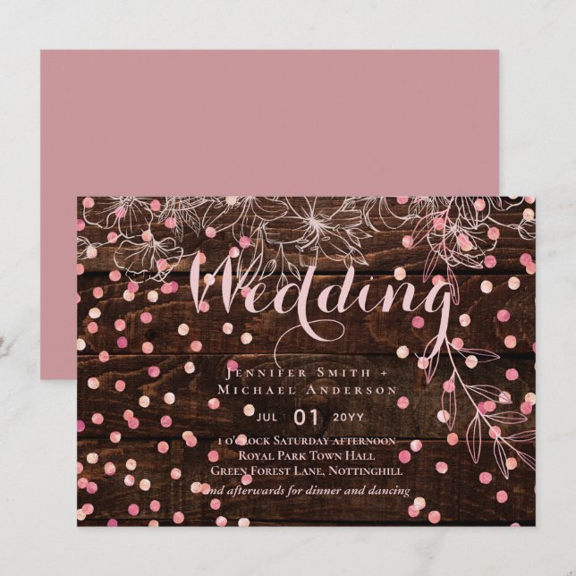 Modern Rustic Dusty Rose Pink Confetti Wedding (Front/Back)