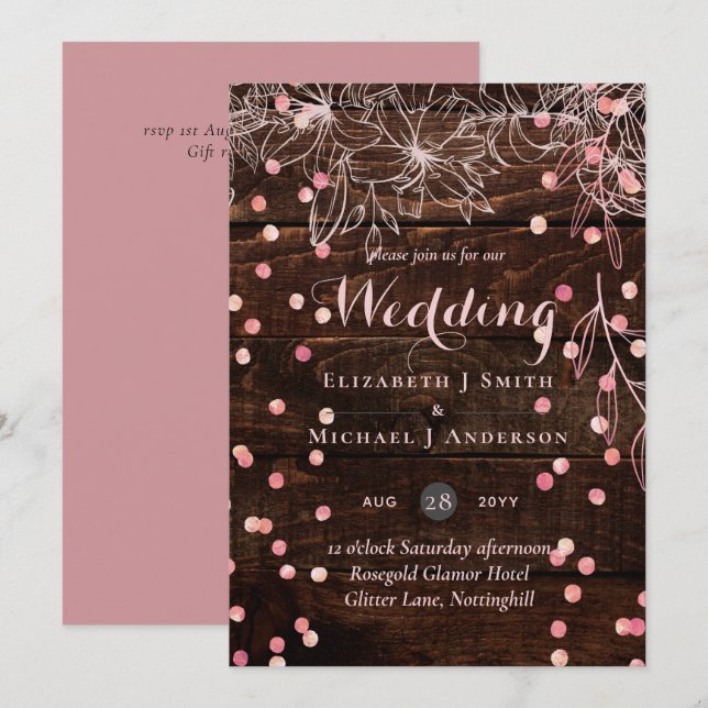 Modern Rustic Dusty Rose Pink Confetti Wedding (Front/Back)
