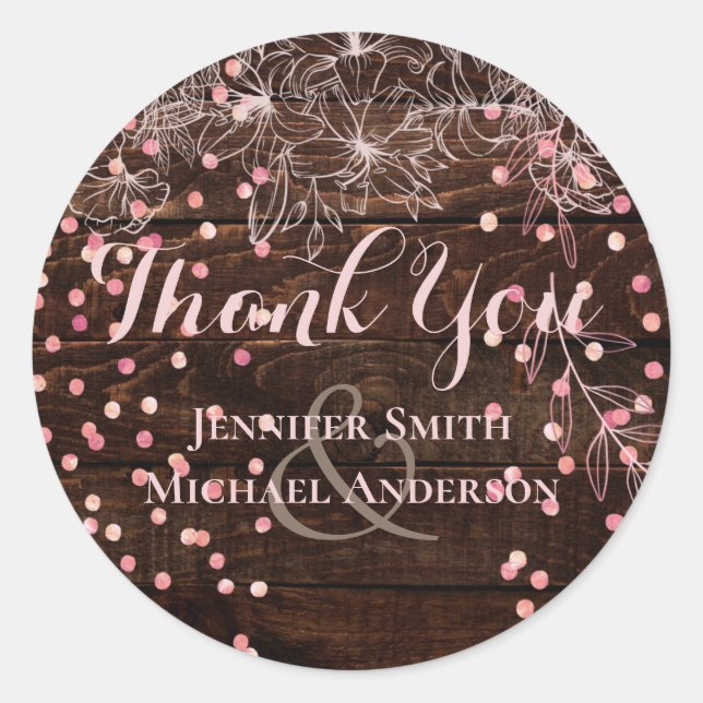 Modern Rustic Dusty Rose Pink Confetti Wedding Classic Round Sticker (Front)