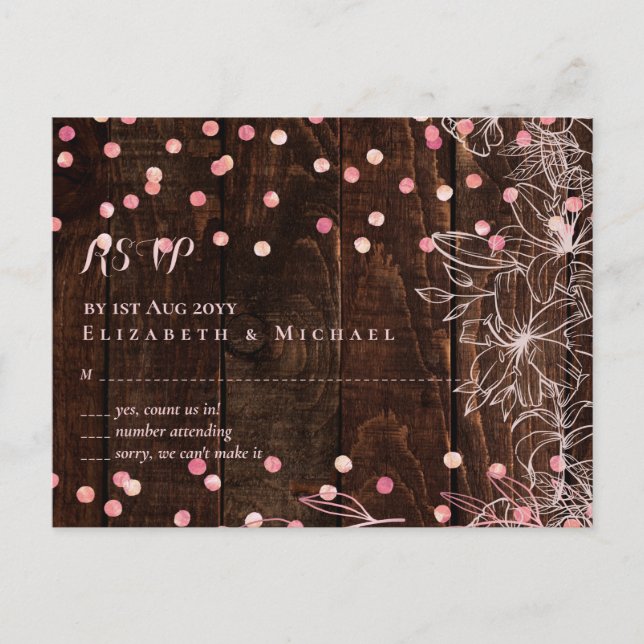 Modern Rustic Dusty Rose Pink Confetti Wedding Postcard (Front)