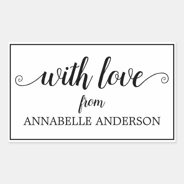 Modern Rustic Elegant Black Script With Love From Rectangular Sticker (Front)