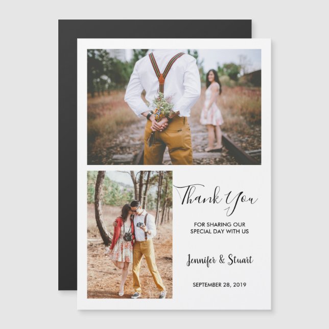 Modern rustic elegant photo Thank You wedding Magnetic Invitation (Front/Back)