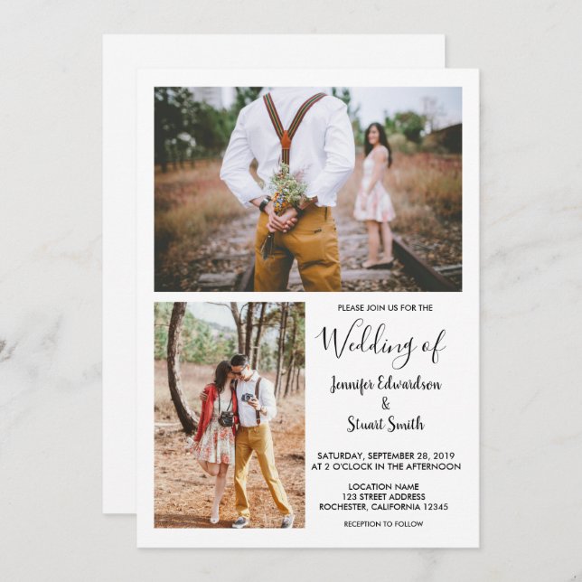 Modern rustic elegant photo wedding invitation (Front/Back)