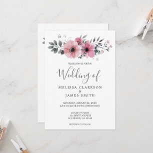 Modern rustic elegant watercolor flowers Wedding Invitation
