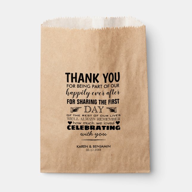 Modern Rustic Elegant Wedding Thank You Treat Favour Bags (Front)