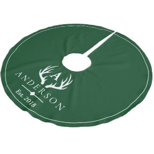 Modern Rustic Elegant White Deer Antlers & Green Brushed Polyester Tree Skirt