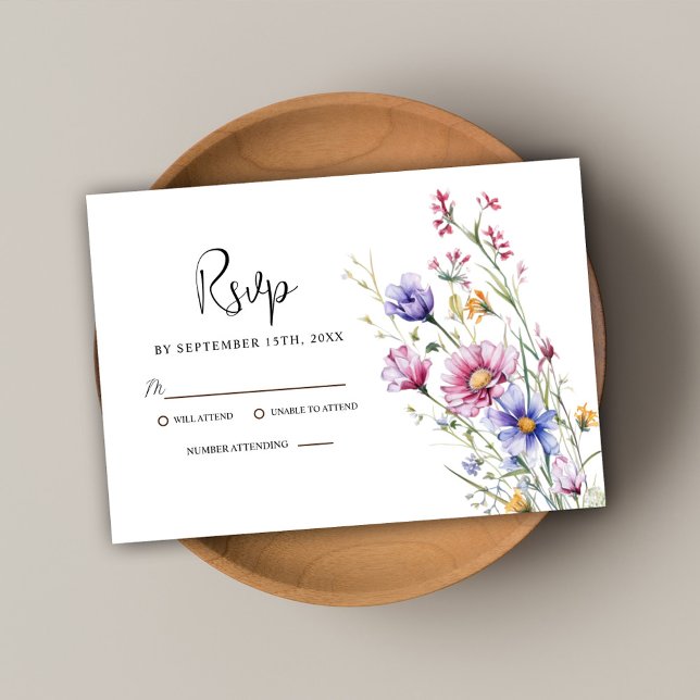 Modern Rustic Elegant Wildflower Floral Wedding RSVP Card (Modern Rustic Elegant Wildflower Floral Wedding RSVP Card)