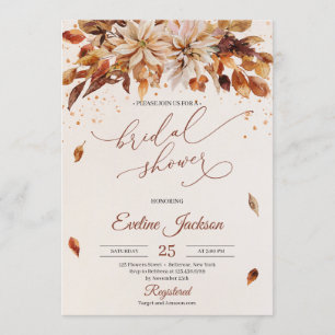 Modern rustic fall and autumn floral leaves invitation