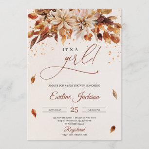 Modern rustic fall and autumn floral leaves invitation