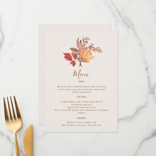 Modern Rustic Fall Boho Flower Wedding Menu (Front/Back In Situ)