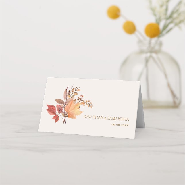 Modern Rustic Fall Boho Flower Wedding Place Card (Front)