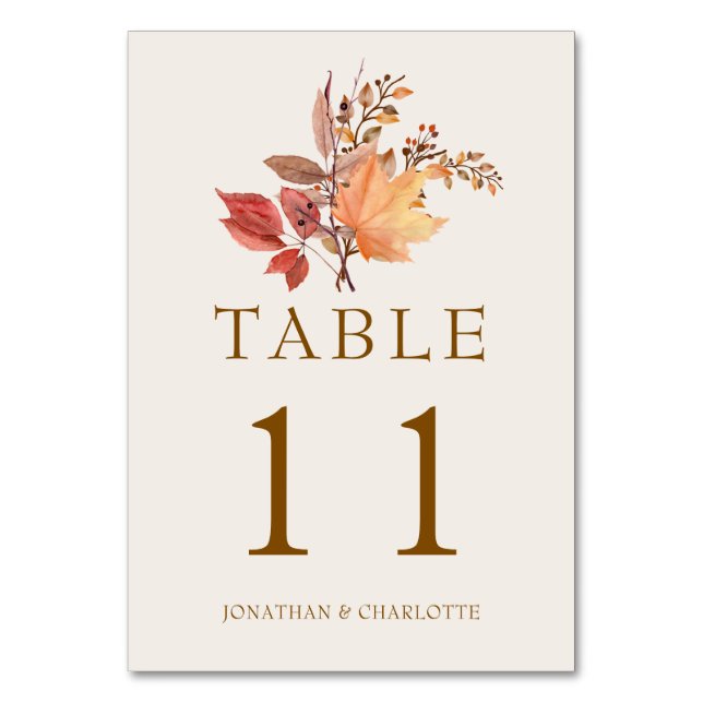Modern Rustic Fall Boho Flower Wedding Table Number (Front)