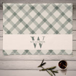 Modern Rustic Family Monogram Green Gingham Plaid Tea Towel<br><div class="desc">Modern,  rustic farmhouse chic monogrammed kitchen towels feature a faded green gingham plaid pattern,  with a white band bearing your custom family name and monogram.</div>