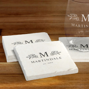 Modern Rustic Family Monogram Personalised Stone Coaster