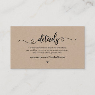 Modern Rustic Farm, Black, Kraft,  Wedding Details Enclosure Card
