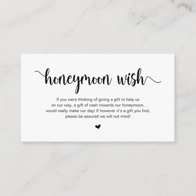 Modern Rustic Farm, Black Script, Honeymoon Wish Enclosure Card (Front)