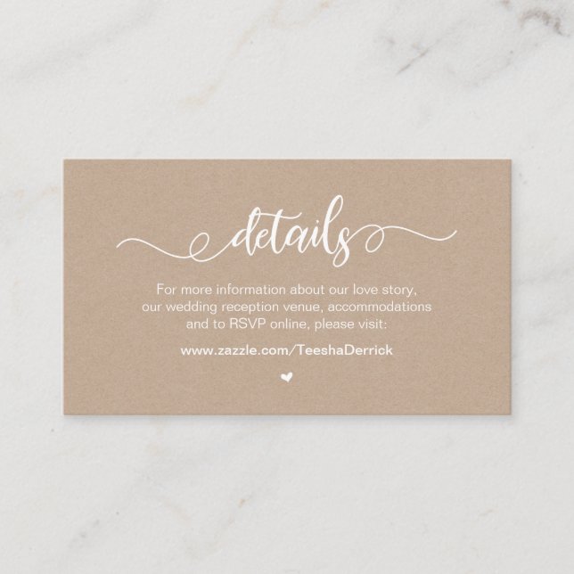 Modern Rustic Farm, White, Kraft,  Wedding Details Enclosure Card (Front)