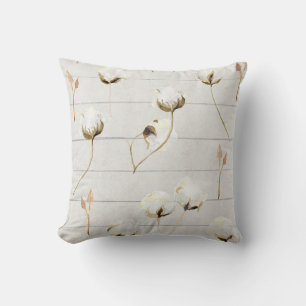 Modern Rustic Farmhouse Cotton Boll Shiplap Wood Cushion